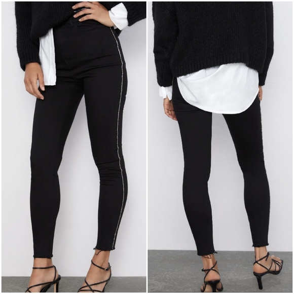Zara Denim - Zara jewel stripe high rise skinny jeans